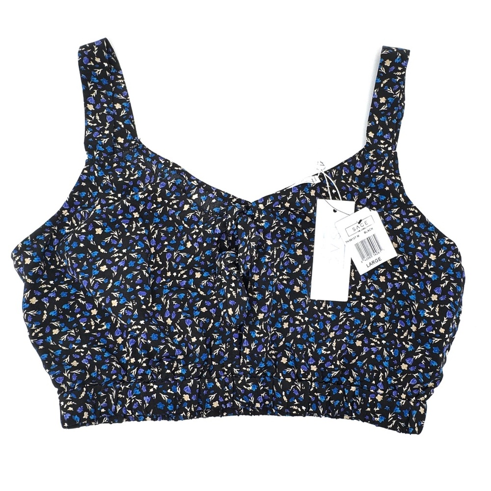 Sage the Label Women's Blue Floral Cropped Tank Top Waiting For You Size Large - Picture 3 of 6